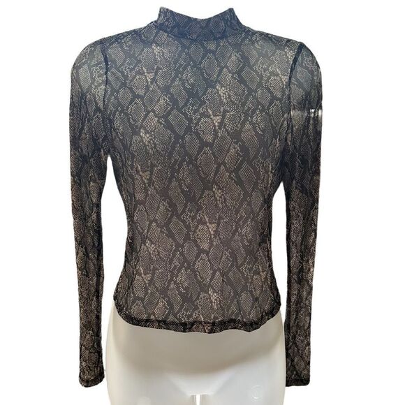 Wild Fable Sheer Snake Skin Pattern Brown Black Long Sleeved Turtleneck Shirt - Picture 1 of 4